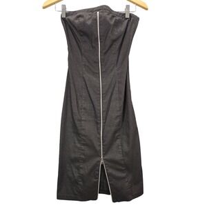 Vtg Rubber Ducky Stretch Strapless Front Zip Body Con Club Mini Dress Y2K 90s M